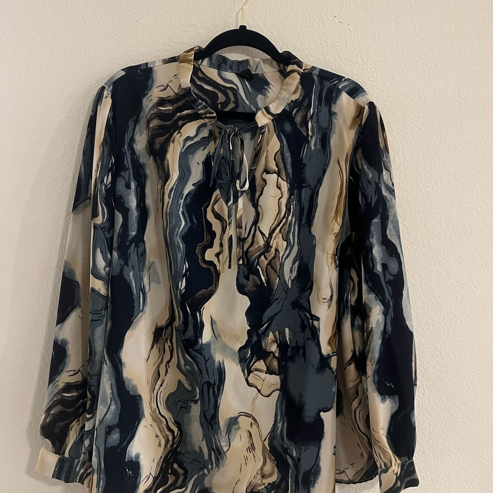SHEIN Abstract Marble Blouse in Black, Cream, and Gray